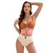 Women's Clothing One Piece Swimsuit Set For Women, Gold Plated Round Color Block Hollow Sexy Bikini_ecoleips.com