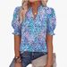 Women's Casual Floral Shirt V Neck Puff Short Sleeve Spring Summer Fashion Bohemian European American Style Top_ecoleips.com