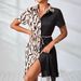 Women's Fashionable Patchwork Print Dress Clothing Tie Up Design Shirt Dress_ecoleips.com