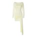 French-style Clothing 2025 Autumn New Fashion Sexy Slim-fit Waist-cinching Dress With Ribbons, Round Neck, Long Sleeves,_ecoleips.com