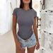 DiYun European And American Women's Tops 2026 Spring/Summer Y2K Style Solid Color Slim Fit Short_ecoleips.com