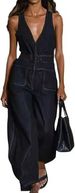 New Arrival Women's Casual Fashion Deep V Neck Sleeveless Denim Jumpsuit American Style Wide Leg Jumpsuit_ecoleips.com