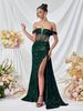 Women's Clothing Sequins Temperament Commuting Solid Color One Shoulder Dress Temperament Waist Sexy Banquet Evening Dress_ecoleips.com