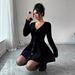 F00126DM European And American Women's Clothing 2025 Autumn New Low-Cut Long-Sleeve Cardigan Elegant Knit Dress_ecoleips.com