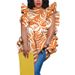 N8018 European And American Cross-border Women's Clothing . Plus-size Digital Print Round-neck Ruffled Loose Top_ecoleips.com