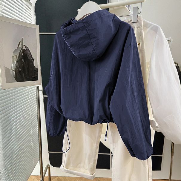 DiYun European And American Simple Vacation Solid Color Zipper Long Sleeve Top Jacket Women's Clothing 2025_ecoleips.com