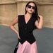 Women's Clothing Black V neck small suit vest for women_ecoleips.com