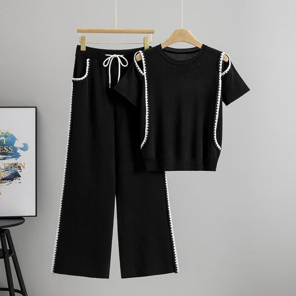 Women's Clothing Summer Off Shoulder Knitted Short Sleeved Tops Fashionable And Casual Wide Leg Pants Slimming Sports Two Piece Suits_ecoleips.com