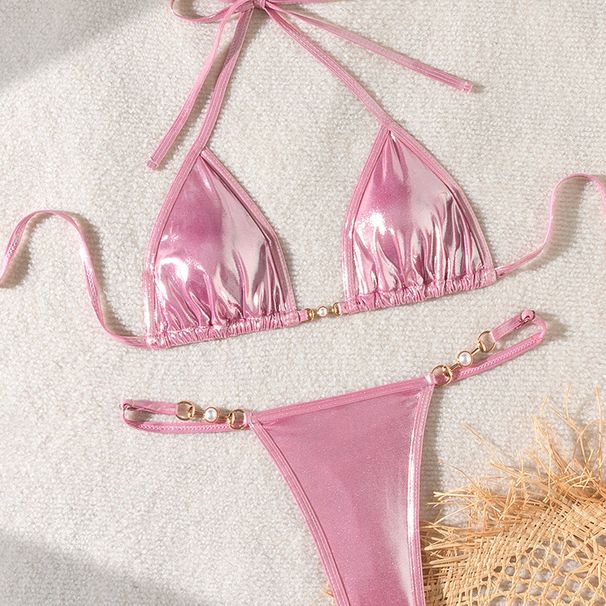 Women's New Sexy Shiny Pearl T-string Bikini Swimsuit Bikini_ecoleips.com