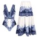 Women's Blue Chinese Style One Piece Swimsuit Set Printed Swimwear for Ladies_ecoleips.com