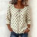 Vintage Polka Dot Square Neck Tie-Front Blouse With Flowy Three-Quarter Sleeves For Women_ecoleips.com