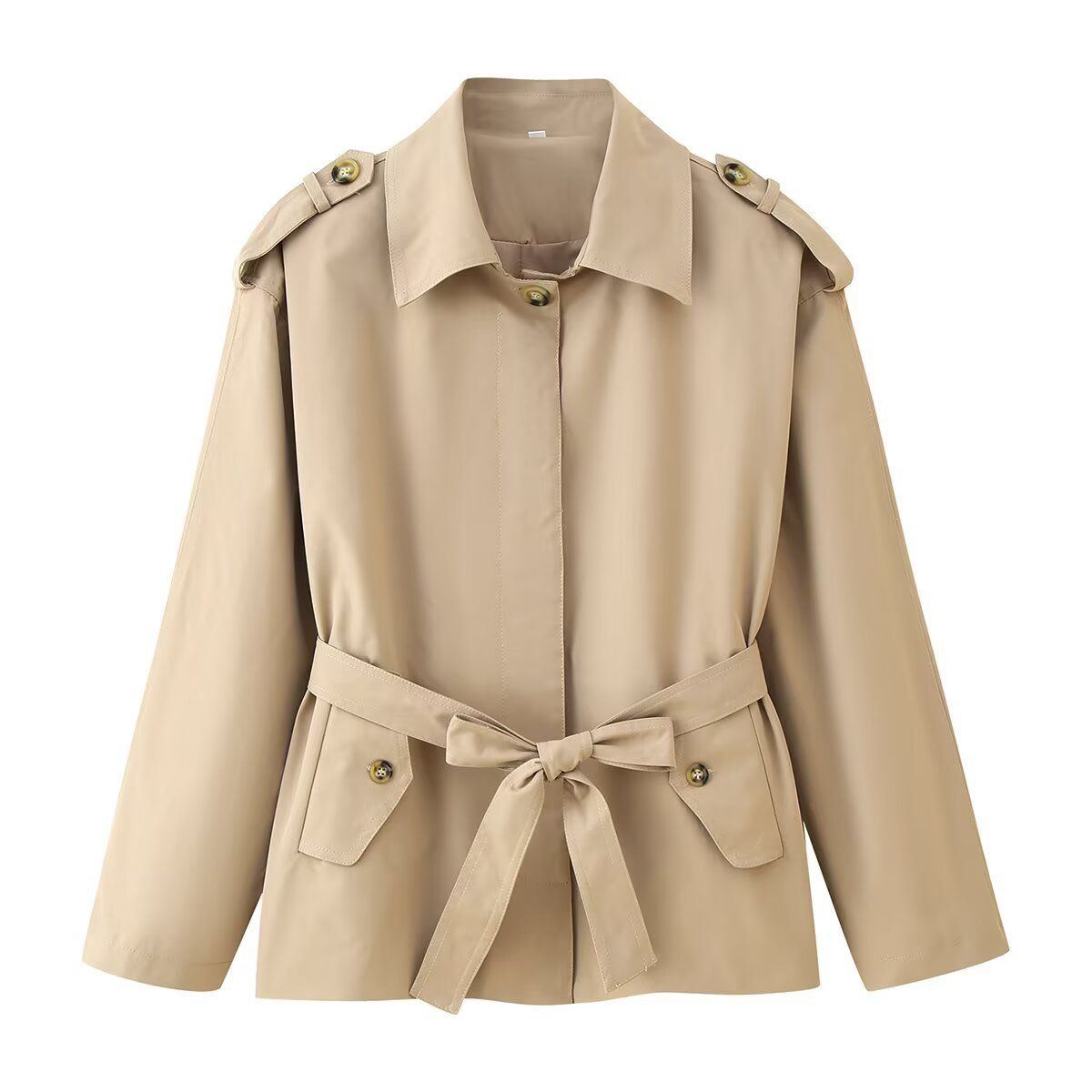 Women's Fashion Short Trench Coat With Belt Lapel European American Style Lightweight Outerwear For Autumn 2025 New Arrival_ecoleips.com