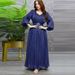 MQ047 Middle Eastern Women's Modest Fashion Muslim Shiny Silk Satin Dress With Metal Belt Dubai Robe_ecoleips.com