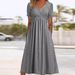 Dress Autumn Style Temperament Women's Clothing Pullover Solid Color Short-sleeved Crew Neck Umbrella Skirt_ecoleips.com