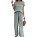 Summer Cross-border European American New Round-neck Loose Casual Patchwork Lace-trimmed Top And Pants Set_ecoleips.com