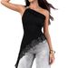 Women's Sleeveless T-Shirt Top Lace Trimmed Asymmetrical Off Shoulder Slim Fit High End_ecoleips.com