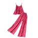 Women's Relaxed Two Piece Set Casual Ruffled Camisole Top And High-Waisted Wide Leg Pants Striped Loose Fitting Stylish Outfit_ecoleips.com