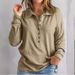 Solid-Color Knitted Top For Women With Single-Buttoned Collar, Long Sleeves, Loose Fit, Casual Base Layer For Autumn/Win_ecoleips.com