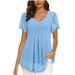 Women's Chiffon Blouse European American Style Petal Shaped Short Sleeves Waist Cinching Top Summer Casual T-Shirt with Pleats 2023_ecoleips.com