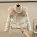 Women's Short Cotton Jacket With Large Fur Collar – Petite Winter Coat (Black/White/Espresso/Violet)_ecoleips.com