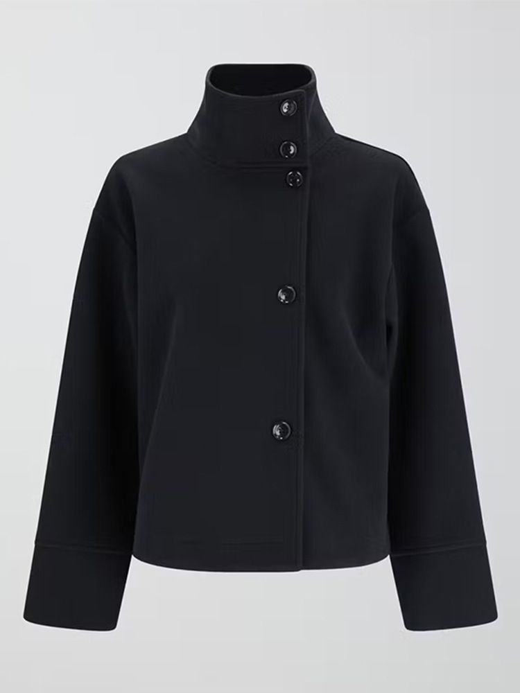 Premium Wool Blend Short Coat Women's Double-Faced Wool Jacket Stand Collar Slim Fit Elegant Office Wear_ecoleips.com