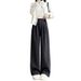 Chenille Wide-Leg Pants For Women, Autumn And Winter, Fleece-Lined, Thickened, New Style, Straight-Leg Suit Pants,_ecoleips.com