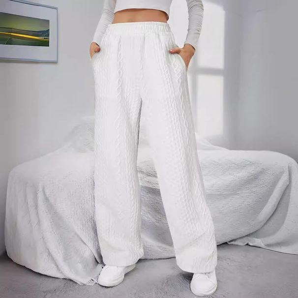 Women's Clothing Embossed Elastic Waist Women's Temperament Loose Trousers Casual Sweater Wide Leg Pants_ecoleips.com