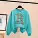 plus Size Women's Thick Fleece Lined Sweatshirt Spring Autumn Winter Stylish Loose Top with Personalized Lettering_ecoleips.com