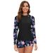 Women's Long Sleeve Swimwear Set – Quick-Dry Rash Guard & Swim Bottom, UPF 50+ Sun Protection (Multiple Prints & Solid Colors, S-XXL)_ecoleips.com