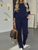 Women's Sporty Two Piece Set Leopard Print High Waisted Straight Leg Trousers Casual Style Top And Bottom Ensemble_ecoleips.com