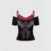 Women's Slim Fit Short Sleeve T-Shirt Geometric Pattern Rhinestone Faux Two Piece Summer Fashion Top Dark Color European American Style_ecoleips.com