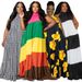 Women's Clothing Plus Size Patchwork Color Block Long Skirt Dress American Style Casual Summer Dress Elegant Fashion_ecoleips.com