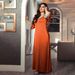2024 European And American Cross-border Orange Long-sleeved Loose Mesh Dress With Rhinestone Embellishments For Middle_ecoleips.com