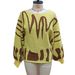 Wave-Pattern Batwing Sweater – Soft & Stylish Knit Top For Women, Geometric Print, Loose Fit, Xs-Xxl (Beige/Coral/Yellow)_ecoleips.com
