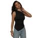 European American Cross-border 2026 Women's Sleeveless Tank Top With Metal Buckle, Solid Color, Irregular Pleats,_ecoleips.com