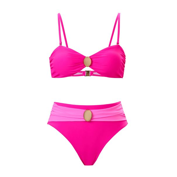 Bikini Set – High-Cut Sexy Swimwear For Women | Solid Color Two-Piece With Removable Padding (Nylon & Spandex)_ecoleips.com