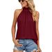 2026 European And American Cross-border Foreign Trade Summer New Solid Color Halter Neck Tie Knitted Tank Top_ecoleips.com