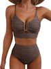 Women's Clothing Bikini V Neck Hollow Swimsuit High Waist Texture Pleated Swimsuit Female Bikini_ecoleips.com