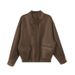 Aria Basics American Retro Jacket For Women, Spring And Autumn Black Sweet Cool Style Motorcycle PU Leather Loose Slim Fit Long_ecoleips.com