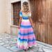 WG223 Cross-Border Spring/Summer New Printed Tie-Dye Rainbow Color Off-Shoulder Sweet And Fresh Dress_ecoleips.com