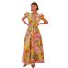 2025 New European And American Low-Cut V-Neck Fashionable Striped Print Puff Sleeve Large Hem Dress For Women_ecoleips.com