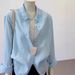 Light Blue Linen Sun Protection Shirt For Women, Summer Thin High-End Feel, Lazy And Relaxed Breathable Long-Sleeve_ecoleips.com