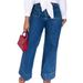 Women's Casual Straight Leg Jeans Double Pocket Front Washed Denim Cotton Spring/Autumn Summer Regular Fit Solid Color_ecoleips.com