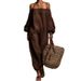 Women's Clothing Women's Solid Color Cotton Linen Jumpsuit Off-Shoulder Long Sleeve Loose Casual Harem Pants Summer_ecoleips.com