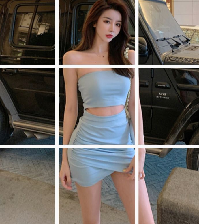 Hong Kong Style Sexy Women's Short + High Waist Skirt S1367 Tube Top Two-Piece Set_ecoleips.com