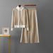 Women's Knitted Cardigan Top And Wide Leg Pants Set Double Headed Zipper Casual Spring Autumn Two Piece Outfit_ecoleips.com