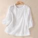 Women's Clothing Summer New Large Size Literary Versatile Design Embroidered Three Quarter Sleeve Shirt Women's Solid Color Cotton And Linen Top_ecoleips.com