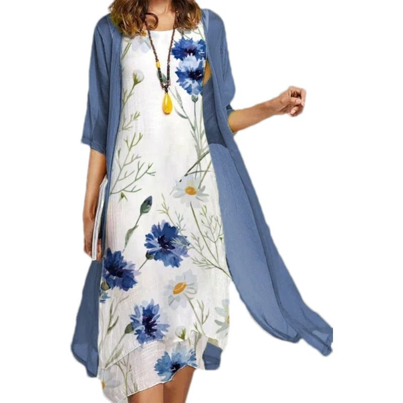 2024 Europe And The United States Summer New Women's Casual Dress Two-piece Set Of Printed Round Neck Slim Dress Women_ecoleips.com