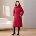 Women's Long Puffer Coat – Knee-Length Winter Jacket With Slim Fit, Quilted Detailing, Stand Collar(Red/Khaki/White/Black/Brown, M-XXL)_ecoleips.com