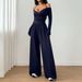 Women's V Halter Neck Jumpsuit European American Style Short Sleeved Tie Waist Cinching Wide Leg Casual Long Pants_ecoleips.com